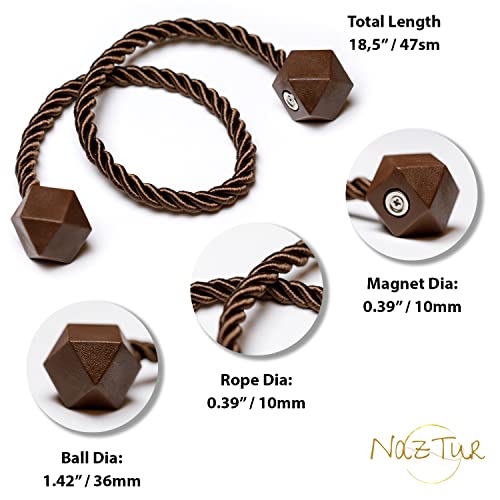 NazTur Magnetic Curtain Tiebacks- Upgrade 2022 with a Thicker Twist Rope & Strong Magnet Tieback Window Treatment Holdbacks Draperies Holders Decorative Drape Handmade Tie Back (Coffee Dark, 4) - Thumbnail 3