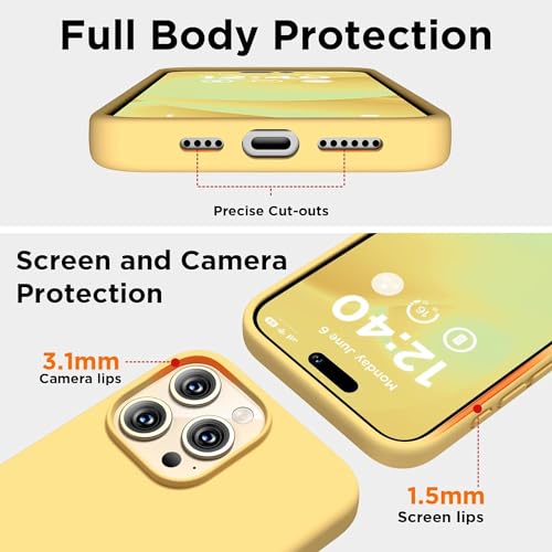 Image of Back Cover for iPhone 13 Pro Case,[Military Shockproof Protection] Liquid Silicone Case with [Soft Anti-Scratch Microfiber Lining for iPhone 13 Pro (Yellow)
