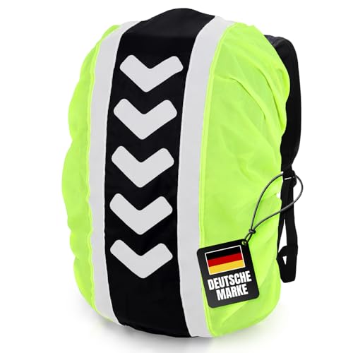 FLEXEO Regenschutz Rucksack-Cover mit Reflektoren (42-55L) Wasserabweisende Regenhülle für Rucksäcke, Regenschutzhülle, Raincover, Regencover, Regenhaube, Rucksackhülle reflektierend (Schwarz-Gelb)