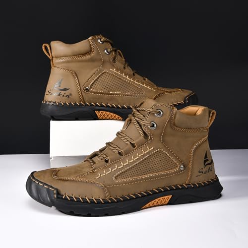 Sawbehind Mens Wide Shoes for Hiking Working, Saw Behind Men's Handmade Leather Boots, Waterproof, Arch Support, Spacious Toe Box, Non-slip, Lightweight Breathable Wear-Resistant2