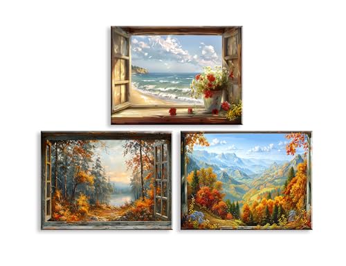 Piy Painting Impression Sur Toile, Tableau Sur Toile Du Paysage De La Nature, Affiche d'Art De l'Automne, Art Mural En Toile Seaside Pour Chambre à Coucher Salon Entrée, 3 Panneaux 30x40cm (90x40 cm)