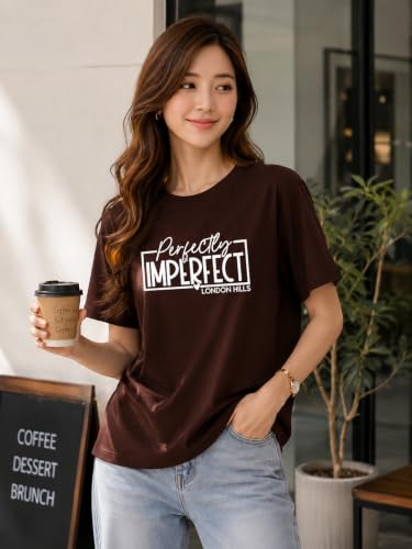 Image of London Hills Women's Loose Fit Graphic Printed T-Shirt | Soft Cotton Blend Fabric | Round Neck Half Sleeve Casual Top, Travel & College