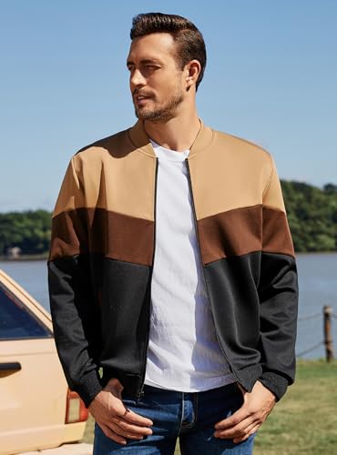 Image of Men's Lightweight Varsity Jacket Casual Bomber Jacket Stylish Color Block Coat