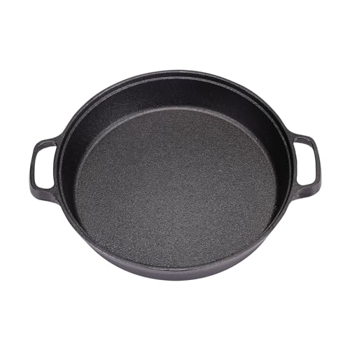 Warmiehomy Cast Iron Griddle Pan,32cm Pre-Seasoned Non-Stick Grill Pan,Round BBQ Skillet with 2 Handles for Gas Induction Hob,Flat Surface