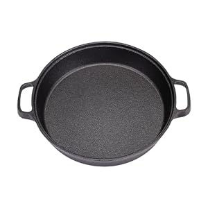 Warmiehomy Cast Iron Griddle Pan,35cm Pre-Seasoned Non-Stick Grill Pan,Round BBQ Skillet with 2 Handles for Gas Induction Hob,Flat Surface
