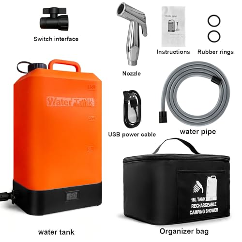 B. TAWD Tanque de Agua de Silicona 4.5 Galones, Ducha Portátil para Camping, Carga USB con Batería, Calentamiento Solar, con Cabezal de Ducha, Ducha Eléctrica Portátil para Exteriores, Termómetro Incorporado, Playa, Camping, Senderismo miniatura 6