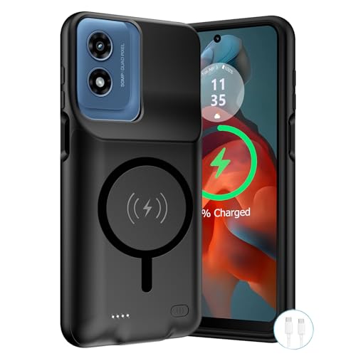 Wireless Charging Case for Moto G Play 2024, Upgraded 10000mAh Rechargeable Portable Charging Case Compatible with Moto G Play 2024 (6.5 inch) with Carplay Extended Battery Pack Charger Case (Black)