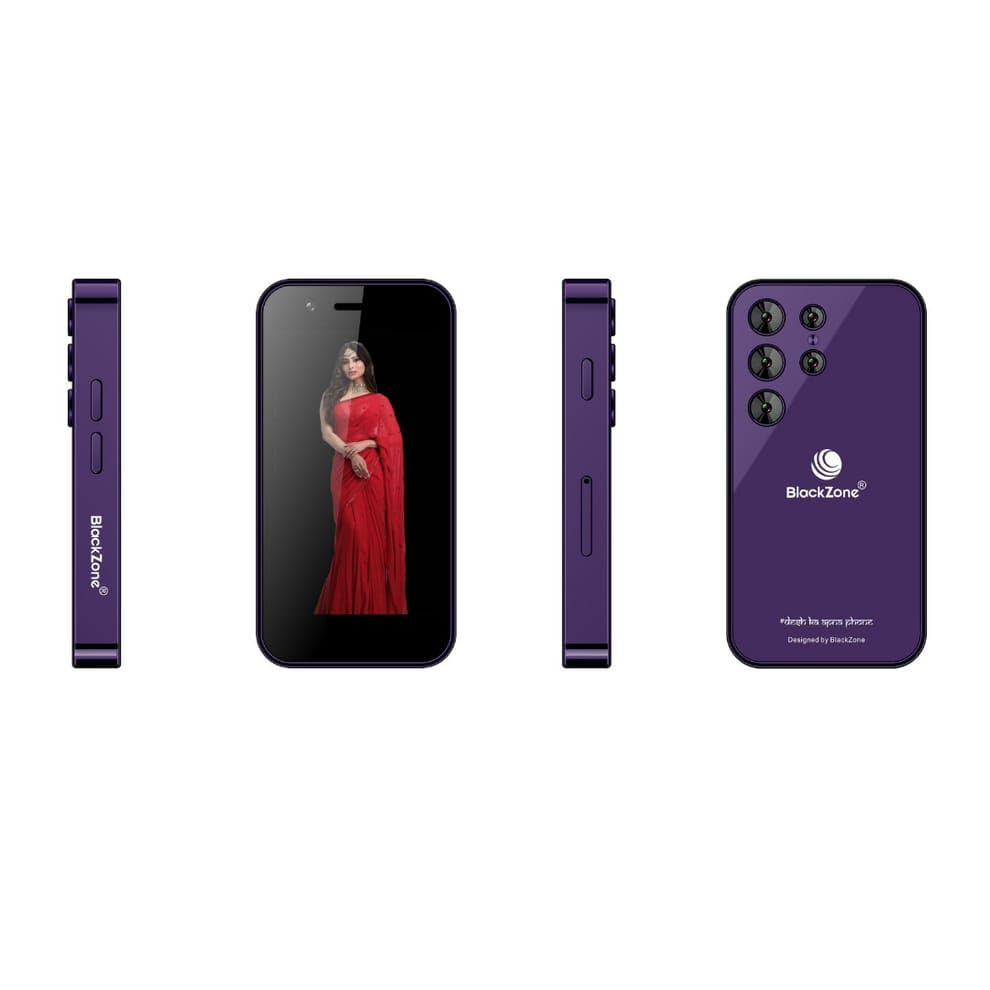 Image of BLACKZONE Miniature 4g Volte Mini Smart Android Mobile Phone| 3.0' Incell Display | 3GB RAM | 16 GB ROM | 8 MP Triple Rear Camera | USB Type C | 2000 mAh Battery (Purple)