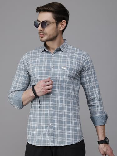 Image of Majestic Man Comfort Slim Fit Pure Cotton Checked Casual Shirt