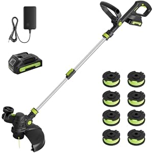 20V Cordless String Trimmer, 2.0Ah Battery Powered with Fast Charger, 12” Grass Cutter with Auto Line Feed, 3-in-1 Electric Lawn Mower Grass Trimmer & Edger Lawn Tool with 8 Lines for Yard, Garden