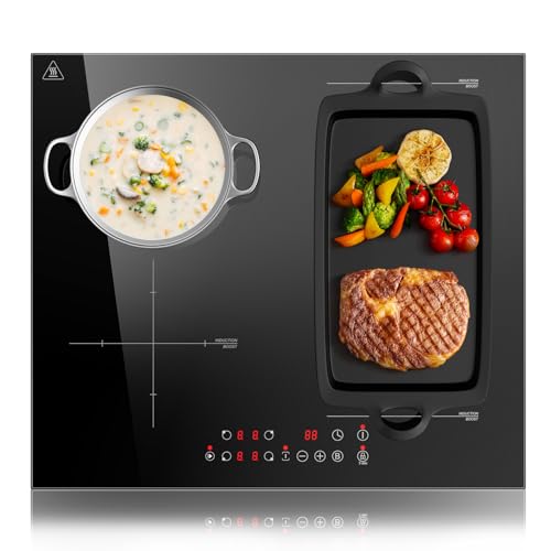 KICHPOWER Induktionskochfeld 4 Zonen mit 1 flexzonen, Einbau Induktionskochfeld 60 cm, Induktion Herdplatte Kochfeld, mit Boost-Funktion, Touch Control, 6000W, 9 Leistungsstufen, 1-99 Min Timer