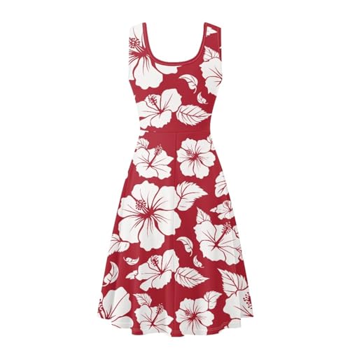 Image of Women Stylish Tank Dresses Sleeveless Round Neck Midi Casual Dress with Pocket for Summer