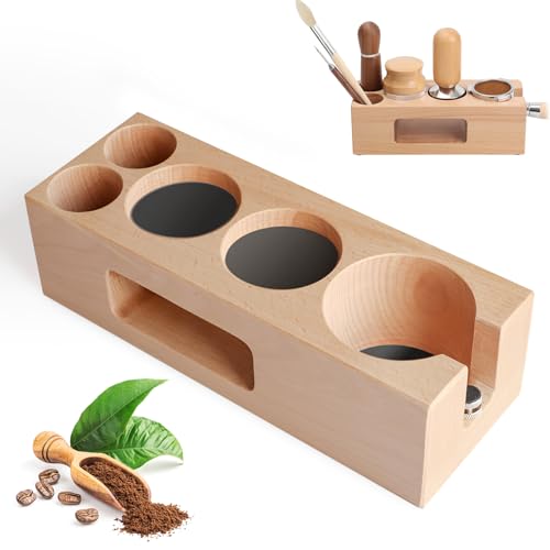 Nastopee Koffee Tamper Station 58 mm, 6-in-1 Espresso Tamping Holder Made of Wood, Barista Accessories Organiser Stand for Portafilter, Tamper, Coffee Leveler, Wdt Tool