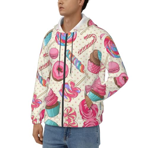 Sweat à capuche avec cordon de serrage pour homme au motif coloré cupcake et donut