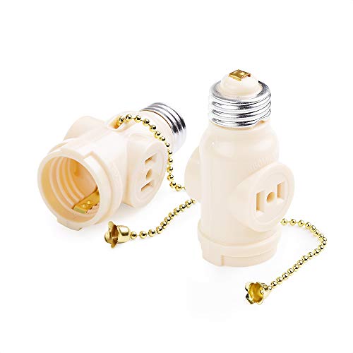 Cable Matters UL Listed 2-Pack Light Bulb Socket Adapter with Pull Chain, 2 Outlet Socket Adapter