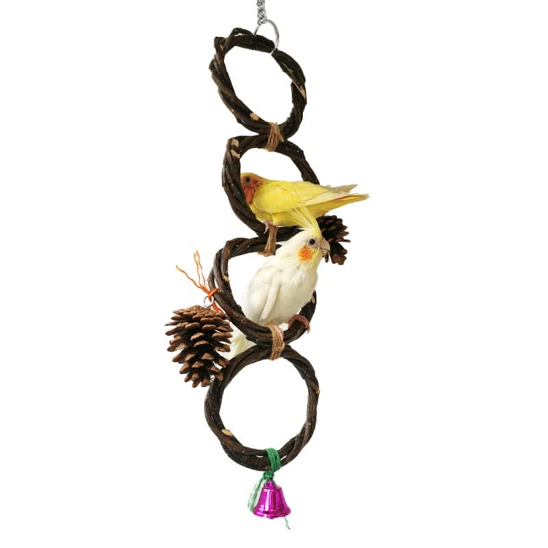 ArinkO Columpio de Madera para Loros con piñas para trepar y Tejer, Ideal para periquitos y cacatúas (Plata)