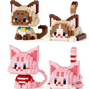 Gatito Mini Building Blocks,2PCS Micro Lindos Construcción de Bloques Animados Clásicos, Gatito Bloques Construccion Reutilizable, para Apto para Niños a Partir de 6 Años Adultos