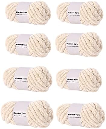 8 Pack Beige Super Soft Bulky Blanket Jumbo 7 Gauge Thick Fluffy Yarn for Finger Arm Knitting Without Needles, 64oz Big Chenille Yarn for Cozy Home Goods Projects