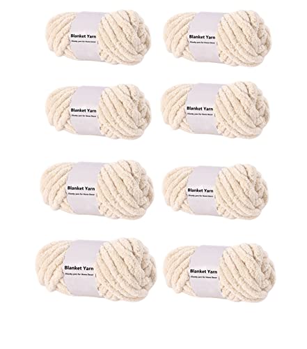 8 Pack Beige Super Soft Bulky Blanket Jumbo 7 Gauge Thick Fluffy Yarn For Finger Arm Knitting Without Needles, 64Oz Big Chenille Yarn For Cozy Home Goods Projects #TOP22