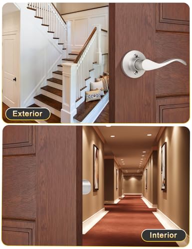 Image of Mengico 1 Set Door Handles Interior,Satin Nickel Door Lever Lock,Interior Dummy Door Handles (Right & Left)