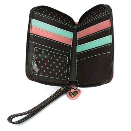 Image of CHALA Zip Around Wallet, Wristlet, 8 Credit Card Slots, Sturdy Pu Leather - Spotted Black Pig - Pink