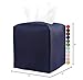Tissue Box Cover Square Leather – Tissue Box Holder with Bottom Belt [JESMINI, Navy Blue] Decorative Cube Tissue Holder for Bathroom