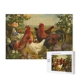 Poezjzw Hühner und Bauernhof-Puzzles für Erwachsene, 300 Teile, Holzpuzzle für Familie, Freunde, Heimdekoration, Wandkunst, 39 x 27 cm