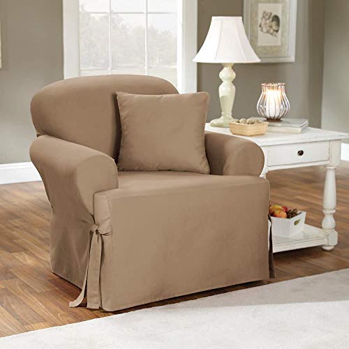 SureFit Cotton Duck T-Cushion Chair Slipcover, Linen