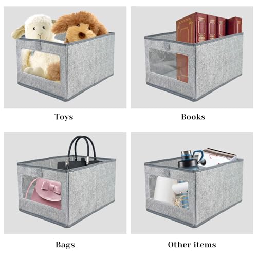 6 Pieces Linen Closet Storage Bins with Clear Window, Shelf Basket Closet Clothes Organizer Storage Containers for Organizing Shelves Wardrobe Office Clothing Books - Image 5