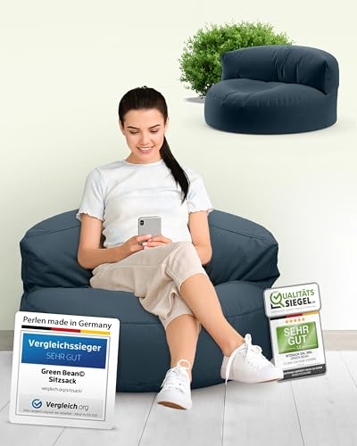 Green Bean Sitzsack Sofa mit Füllmaterial - Lounge im Sitzsack-Design 90x50cm mit ergonomischer Rückenlehne & waschbarem Bezug - Indoor und Outdoor geeignet in Dunkelblau