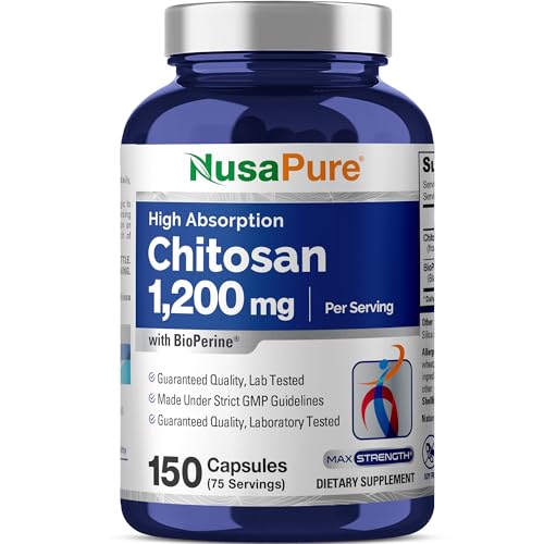 NusaPure Chitosan 1200mg 150 Caps (Non-GMO & Soyfree) with Bioperine
