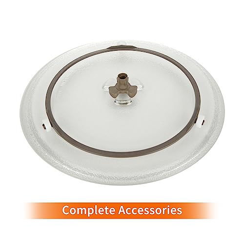 DAJAVE Mikrowellenteller 24,5 cm Ersatz Mikrowellen Teller Glas mit 3 Noppen, Drehteller Mikrowelle mit 1 Mikrowelle Drehring und 1 Mikrowellen Drehbarer Teller Koppler, Mikrowelle Drehteller Ersatz