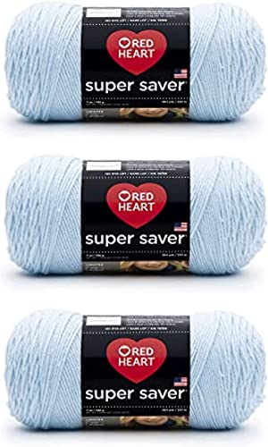 Image of Red Heart Super Saver Yarn for Crocheting & Knitting, Light Blue, 3-Pack