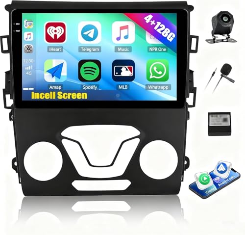 CAMECHO 4G+128G Car Radio Stereo for Ford Fusion 2013 2014 2015 2016 Android 15 CarPlay Android Auto 9 InCell 1280 * 720 Touch Screen Head Unit with Bluetooth GPS WiFi FM RDS Backup Camera