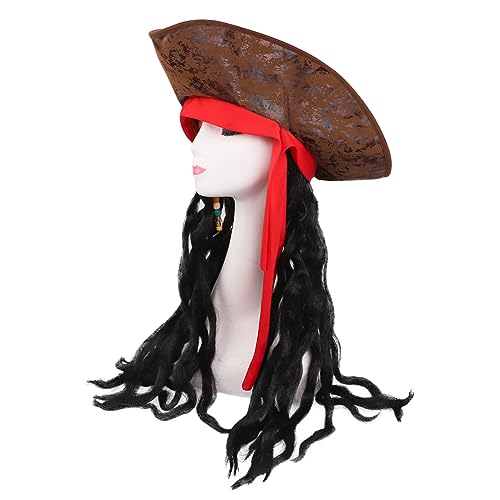 Pirate Hat Tricorn Hat with Braids Halloween Pirate Dreadlock Hat Brown Pirate Captain Hat Wig Prirate Costume Accessories Pirate Cosplay Hat Caribbean Party Hats Medieval Hat Halloween Fancy Dress - Image 3