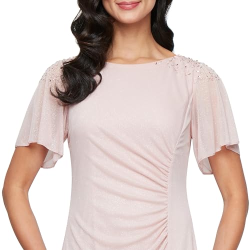 Image of S.L. Fashions Women's Glitter Mesh Stretch Dress W /Shoulder Embellishment Formal Long Gown, (Petite and Regular Sizes)