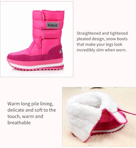 ZQW Women's Winter Snow Boots Thermal Faux Fur Lined Hook and Loop Boots Waterproof Chunky Platform Shoes Outdoor for Skiing4