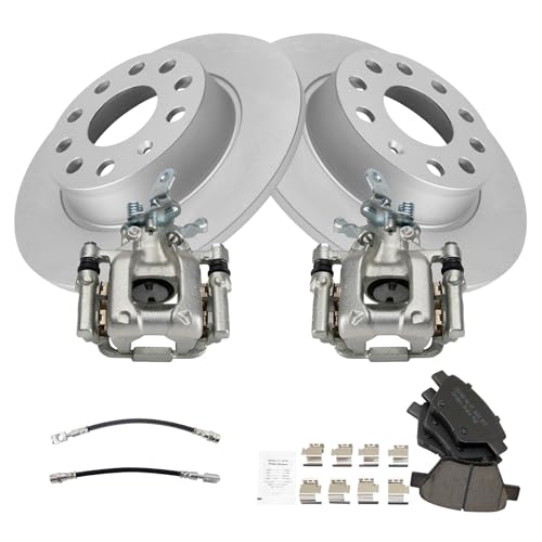 Image of TRQ Rear Brake Pad and Rotor Set Ceramic Coated Rotors Calipers Compatible with 2010-2013 Audi A3 A3 Quattro 2012 Volkswagen Beetle 2011-2016 Eos 2010-2014 Golf 2012-2013 GTI Jetta 2012-2015 Passat