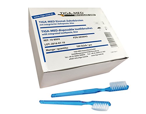 TIGA Med - Cepillo de dientes con pasta integrada (100 unidades), color azul Cover