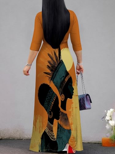 Image of PinkPatty Plus Size Maxi Dresses for Women Casual Flowy Long Dress 3 /4 Sleeve V Neck Wrap Dress with Belt