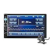 7 Inch Double Din Touch Screen Car Receiver Audio Video Player Bluetooth FM Radio MP3 MP5/TF/USB/AUX,Remote Control,Rear View Camera