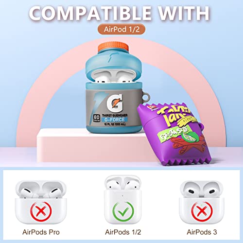 (3 Pack) Cute Airpod Case For Airpods 2&1, 3D Kawaii Silicone Cartoon Food Funny Protective Cover Accessories Skin For Airpod 1&2 Gen Charging Case For Girls Boys-(Bubble Gum+Sport Water+Takis ) #TOP1