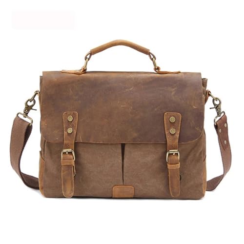 Vintage Leather + Canvas Men Briefcase Business Bag Men Office Bag Male Canvas Briefcase Attache Case Document Tote