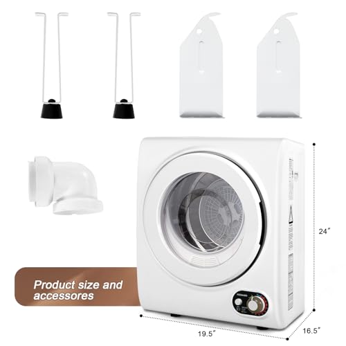 Image of Elevon Compact Laundry Dryer, 2.5 cu ft Front Load Stainless Steel Clothes Dryers with Exhaust Pipe, 1400W, Control Panel Four-Function Portable Dryer For Apartments, Home, Dorm, White /Black