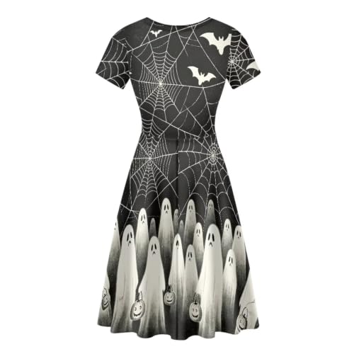 Image of HUGS IDEA Womens Puffy Swing Midi Dress Round Neck Short Sleeve Party A-Line Dresses