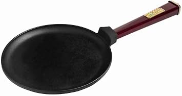 Cast Iron Crepe Pan Cast Iron Frying Pan For Pancakes with Removable Wooden Handle Cooking Pan for Omelette Dosa Pan 9.5'