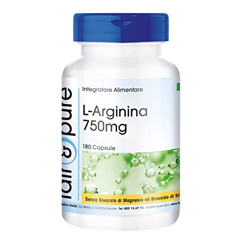 Fair & Pure® - L-Arginina in capsule - 4500mg per dose giornaliera - Arginina pura - Vegan - Polvere in capsule - 180 Capsule