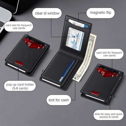 Image of Wallet for Men Wallet with Slim Pop Up Card Holder for 12-14 Cards, RFID Blocking Bifold Minimalist Smart Wallet, Credit Card Holder with ID Window & Cash Slot, Compact Metal Card Case, Gifts for Men