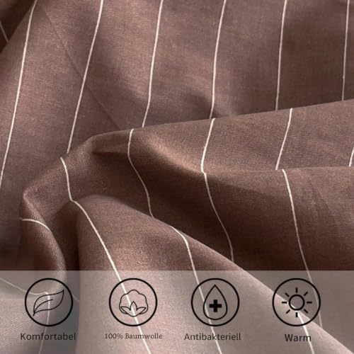 Freyamy Gestreifte Bettwäsche 135x200 Braun Weiß Gestreift Bettwäsche Set – Ansicht 5