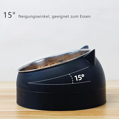 Katzennapf Edelstahl 2 Stück, 15° Geneigter Erhöhter Katzen Futternapf Set, 400ML Fressnapf Für Katze Hunde, Wasser Fütterung Schüssel Abnehmbarer Katzennäpfe